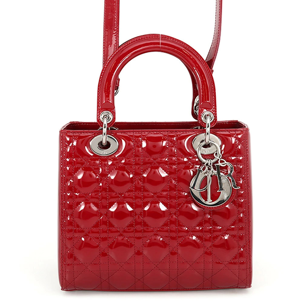 Christian Dior Lady Cannage Patent Vernis Leather 2way Shoulder Bag